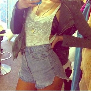 American Apparel jean shorts high waist fringe 24